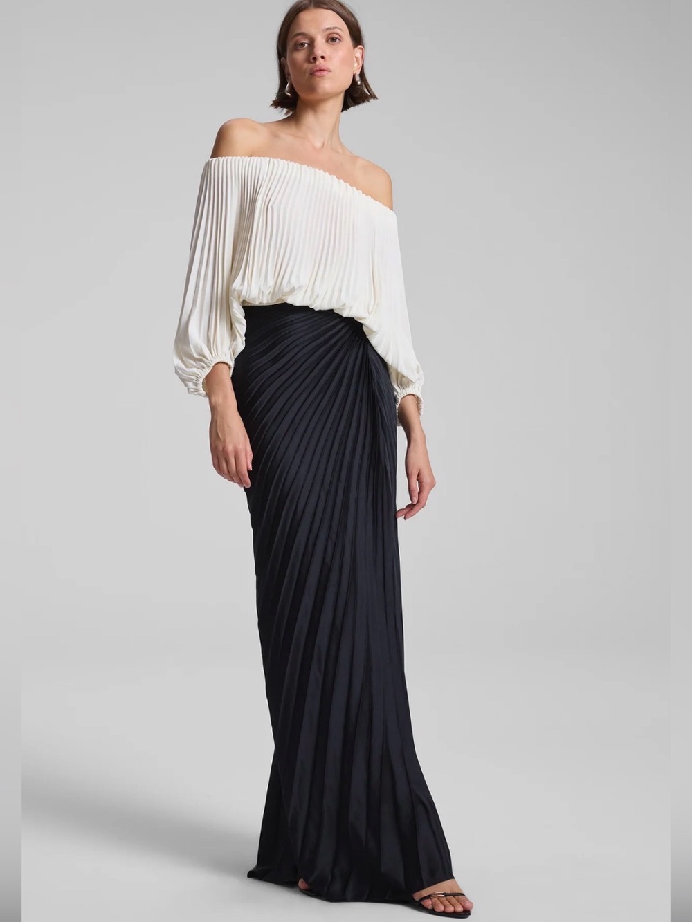 A.L.C Bianca Black Pleated Maxi Skirt - Elegant Twist Front